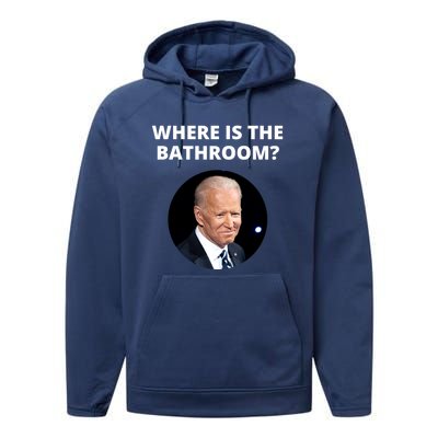 Funny Where Is The Bathroom Joe Bidem Performance Fleece Hoodie