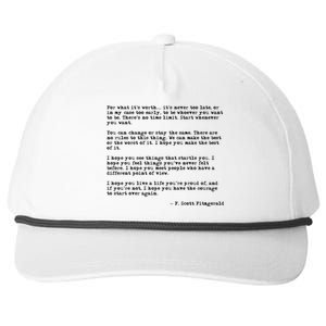 For What ItS Worth F Scott Fitzgerald Quote Snapback Five-Panel Rope Hat