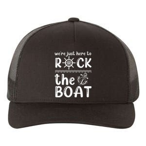 Funny We're Just Here To Rock The Boat Lover Cruise Couples Yupoong Adult 5-Panel Trucker Hat