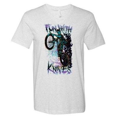 Fun With Knives Bike Trickster Rider V-Neck T-Shirt