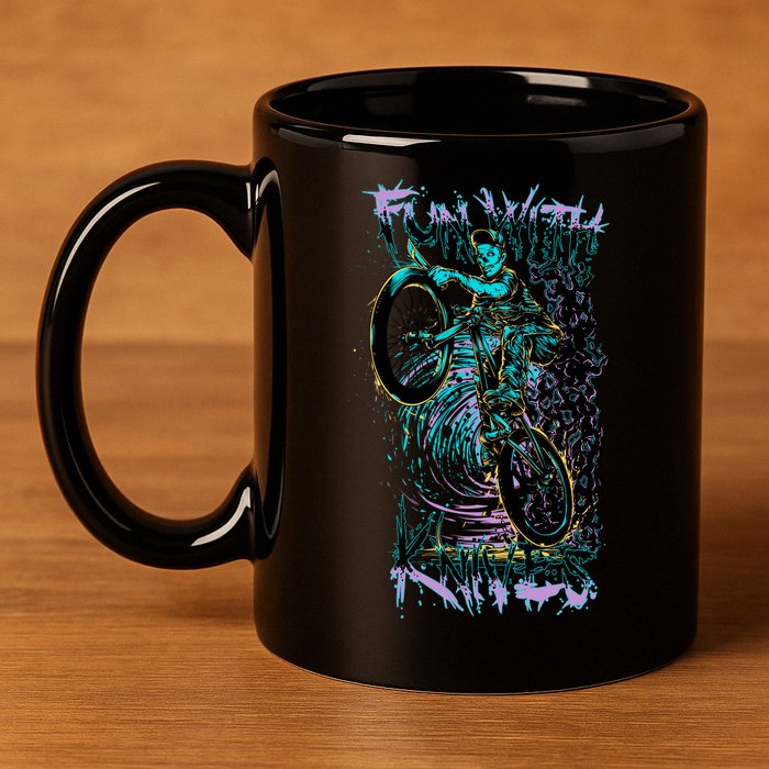 Fun With Knives Bike Trickster Rider 11oz C Handle Ceramic Mug