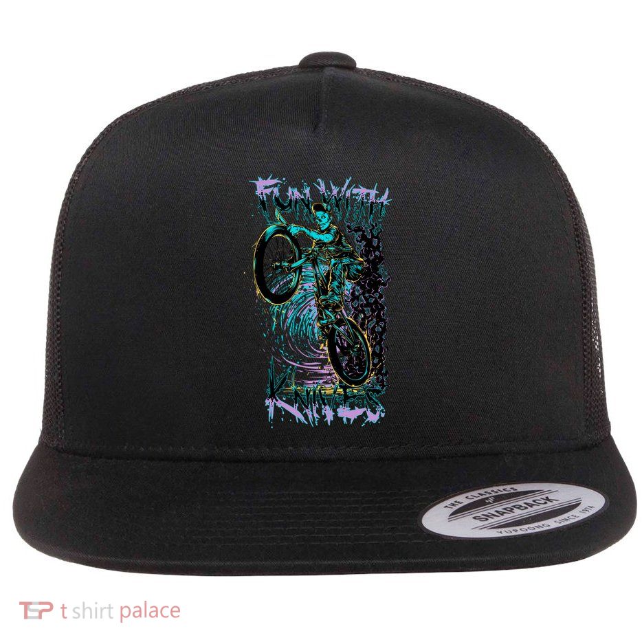Fun With Knives Bike Trickster Rider Flat Bill Trucker Hat