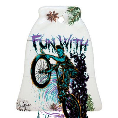 Fun With Knives Bike Trickster Rider Ceramic Bell Ornament