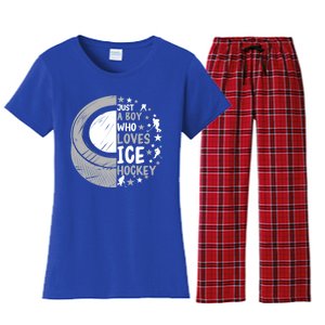 Funny Who Loves Ice Hockey Gift Women's Flannel Pajama Set