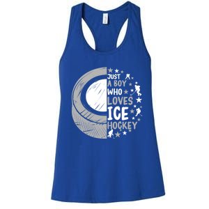 Funny Who Loves Ice Hockey Gift Women's Racerback Tank