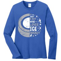 Funny Who Loves Ice Hockey Gift Ladies Long Sleeve Shirt