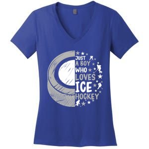 Funny Who Loves Ice Hockey Gift Women's V-Neck T-Shirt