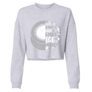 Funny Who Loves Ice Hockey Gift Cropped Pullover Crew