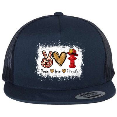 Firefighter Wife Life Peace Love Fire Wife Heart Flat Bill Trucker Hat