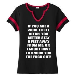 Funny Woke Little Bitch Ladies Halftime Notch Neck Tee