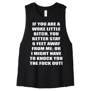 Funny Woke Little Bitch Women's Racerback Cropped Tank