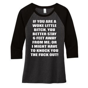 Funny Woke Little Bitch Women's Tri-Blend 3/4-Sleeve Raglan Shirt