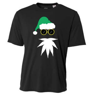 Funny Weed Leaf Santa Beard Naughty Christmas Marijuana Cooling Performance Crew T-Shirt