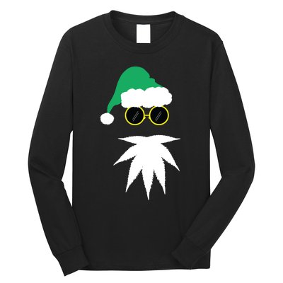 Funny Weed Leaf Santa Beard Naughty Christmas Marijuana Long Sleeve Shirt