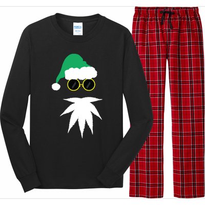 Funny Weed Leaf Santa Beard Naughty Christmas Marijuana Long Sleeve Pajama Set