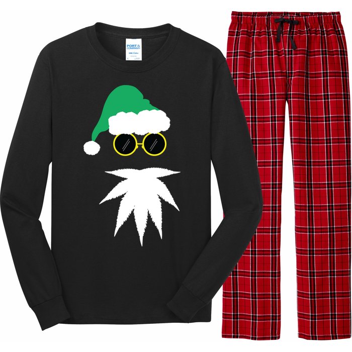 Funny Weed Leaf Santa Beard Naughty Christmas Marijuana Long Sleeve Pajama Set