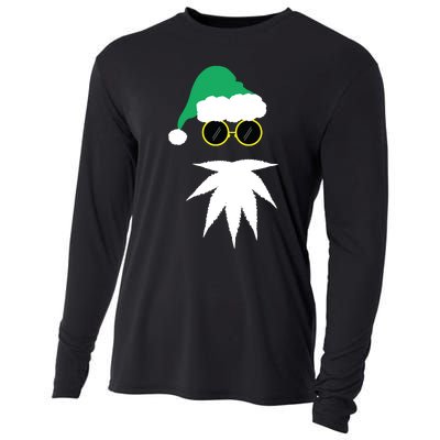 Funny Weed Leaf Santa Beard Naughty Christmas Marijuana Cooling Performance Long Sleeve Crew