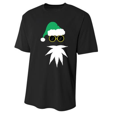 Funny Weed Leaf Santa Beard Naughty Christmas Marijuana Performance Sprint T-Shirt