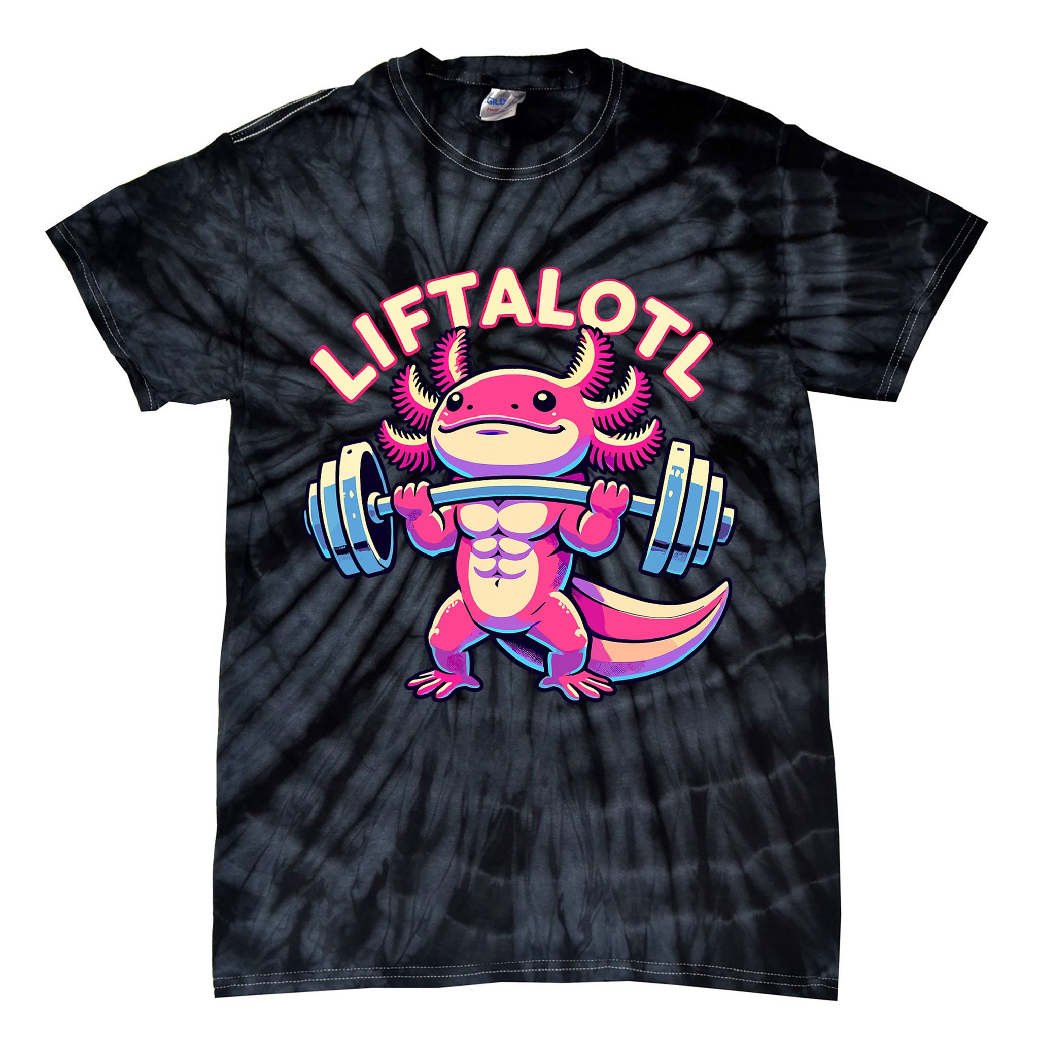 Fitness, Weight Lifting Training, Workout, Axolotl LIFTALOTL Tie-Dye T-Shirt
