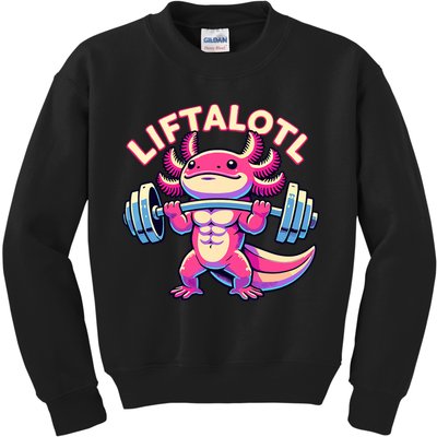 Fitness, Weight Lifting Training, Workout, Axolotl LIFTALOTL Kids Sweatshirt