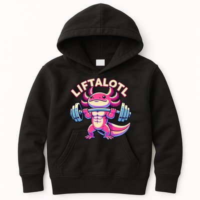 Fitness, Weight Lifting Training, Workout, Axolotl LIFTALOTL Kids Hoodie