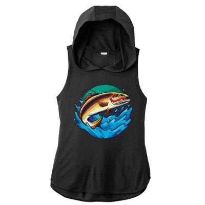 Fishing Worm Lake Ladies PosiCharge Tri-Blend Wicking Draft Hoodie Tank