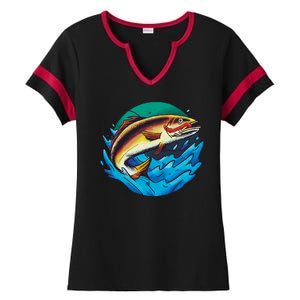 Fishing Worm Lake Ladies Halftime Notch Neck Tee