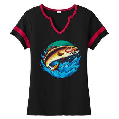 Fishing Worm Lake Ladies Halftime Notch Neck Tee