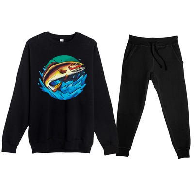 Fishing Worm Lake Premium Crewneck Sweatsuit Set