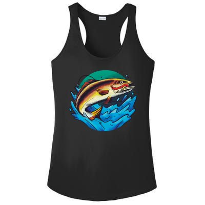 Fishing Worm Lake Ladies PosiCharge Competitor Racerback Tank