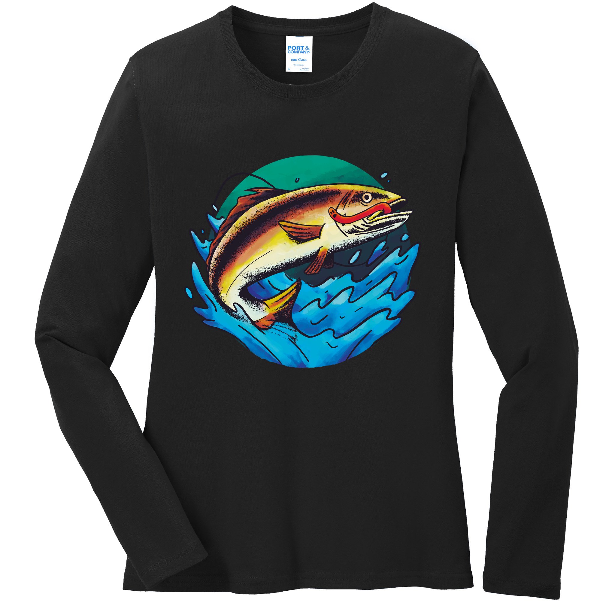Fishing Worm Lake Ladies Long Sleeve Shirt