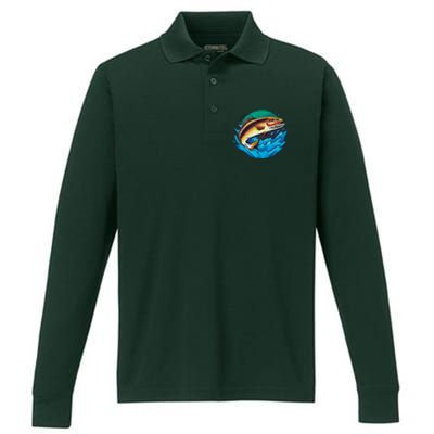 Fishing Worm Lake Performance Long Sleeve Polo