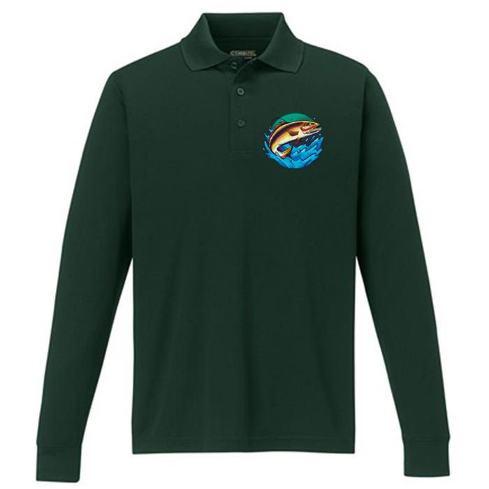 Fishing Worm Lake Performance Long Sleeve Polo