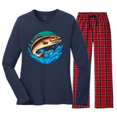 Fishing Worm Lake Women's Long Sleeve Flannel Pajama Set 