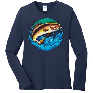 Fishing Worm Lake Ladies Long Sleeve Shirt