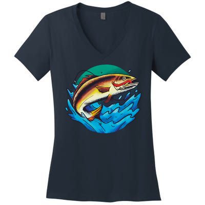 Fishing Worm Lake Women's V-Neck T-Shirt