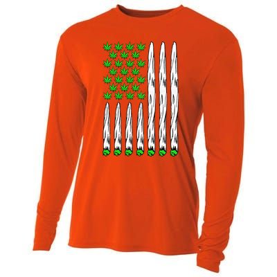 Funny Weed Leaf Flag Cannabis 4th Of July Cooling Performance Long Sleeve Crew