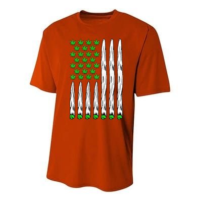 Funny Weed Leaf Flag Cannabis 4th Of July Performance Sprint T-Shirt