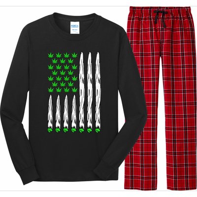 Funny Weed Leaf Flag Cannabis 4th Of July Long Sleeve Pajama Set