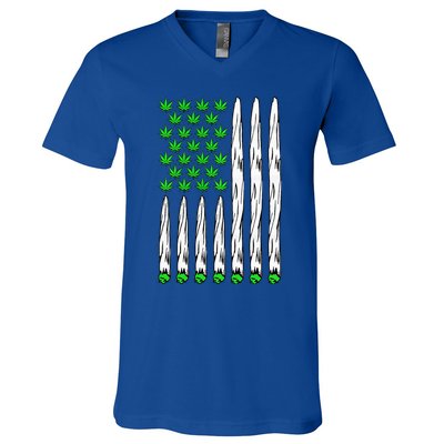 Funny Weed Leaf Flag Cannabis 4th Of July V-Neck T-Shirt