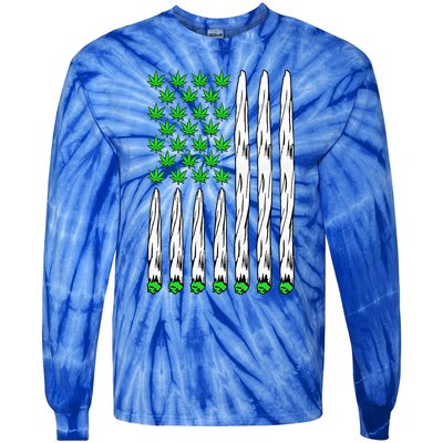 Funny Weed Leaf Flag Cannabis 4th Of July Tie-Dye Long Sleeve Shirt