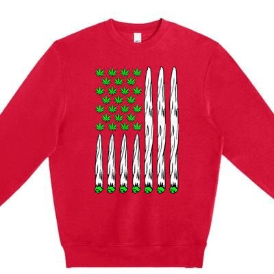 Funny Weed Leaf Flag Cannabis 4th Of July Premium Crewneck Sweatshirt