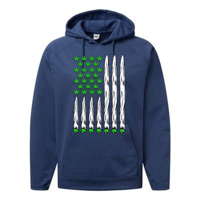 Funny Weed Leaf Flag Cannabis 4th Of July Performance Fleece Hoodie