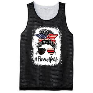 Fire Wife Life Firefighters Wife Women Messy Bun Bleached Mesh Reversible Basketball Jersey Tank