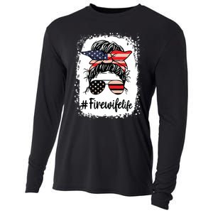 Fire Wife Life Firefighters Wife Women Messy Bun Bleached Cooling Performance Long Sleeve Crew