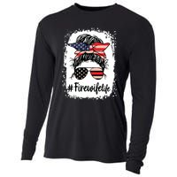 Fire Wife Life Firefighters Wife Women Messy Bun Bleached Cooling Performance Long Sleeve Crew