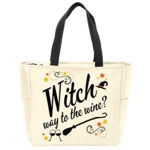 Funny Wine Lover Witch Costume Witch Way To The Wine Meaningful Gift Zip Tote Bag