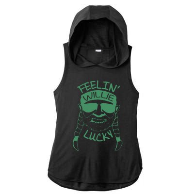 Feelin Willie Lucky Feeling Lucky St. Patrick's Day Funny Willie Nelson Ladies PosiCharge Tri-Blend Wicking Draft Hoodie Tank