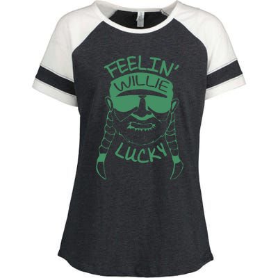 Feelin Willie Lucky Feeling Lucky St. Patrick's Day Funny Willie Nelson Enza Ladies Jersey Colorblock Tee