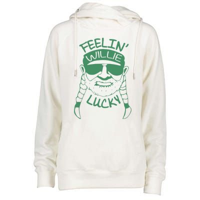 Feelin Willie Lucky Feeling Lucky St. Patrick's Day Funny Willie Nelson Womens Funnel Neck Pullover Hood